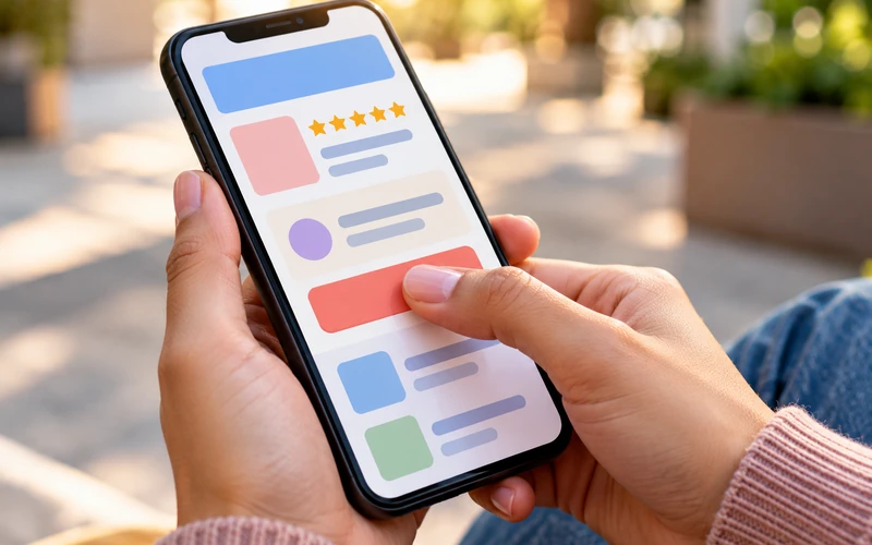 Close-up of a thumb easily tapping a large rounded button on a phone screen.