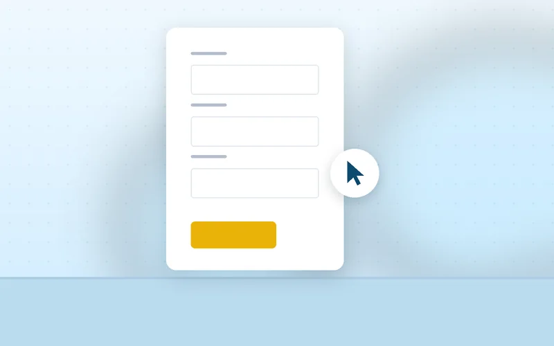 A finger hovers over a rounded call-to-action button on a laptop screen.